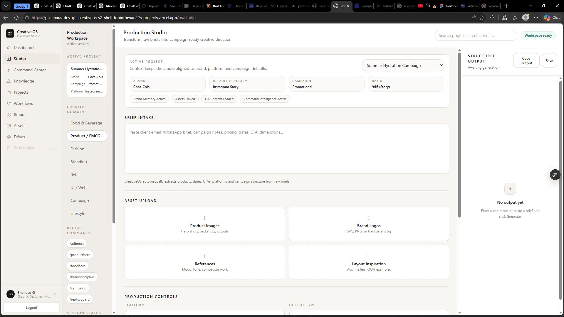 Production Studio dashboard preview
