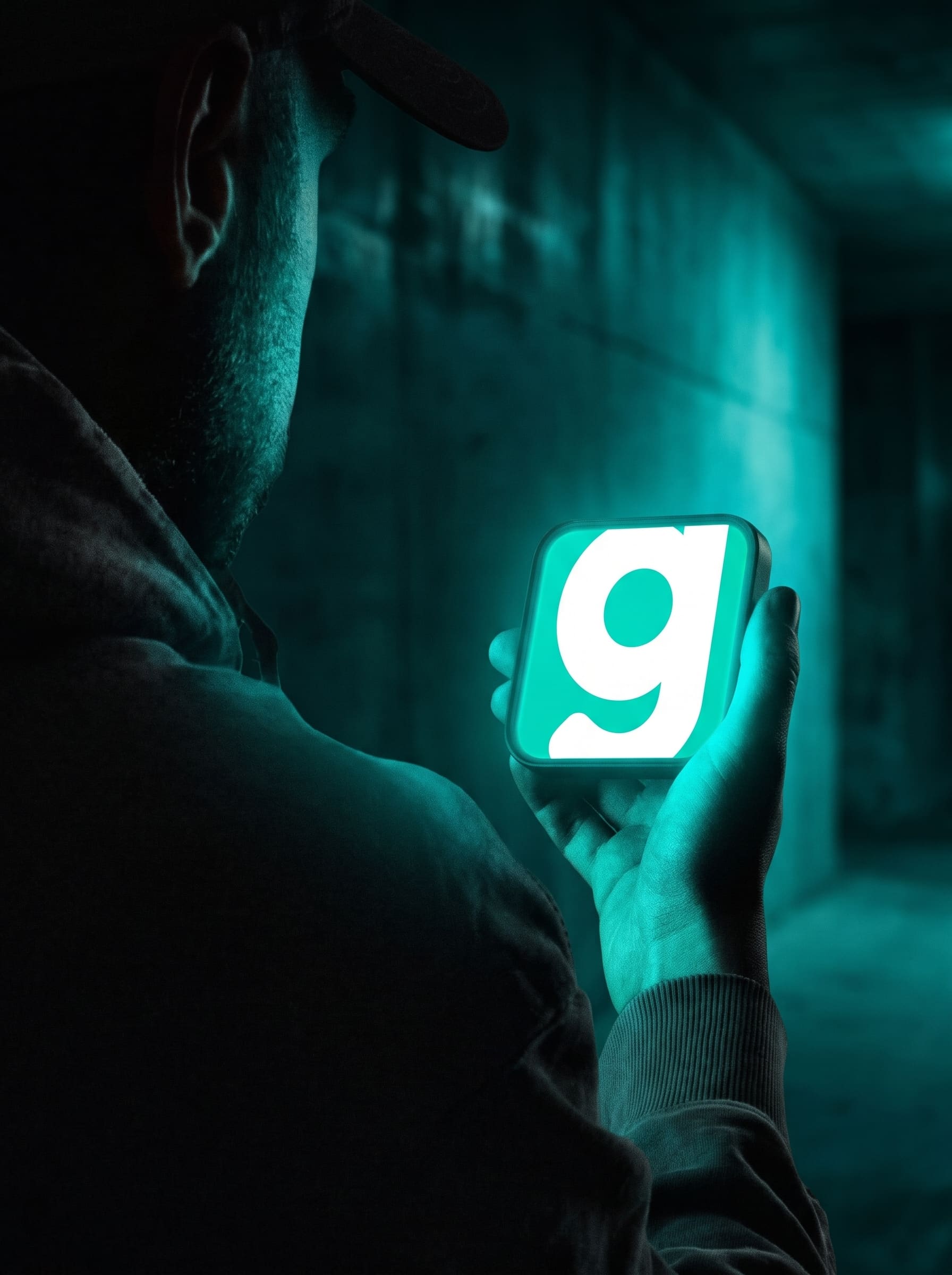 An app icon glowing on a phone at night